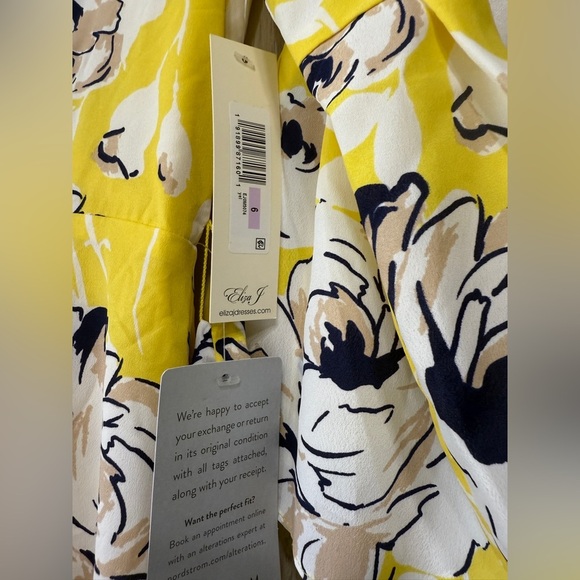 Eliza J Yellow Faux Wrap Floral Lined Chiffon Dress Belted Summer Petite 6 NWT - Picture 5 of 5